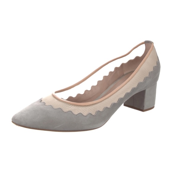Chloé scalloped chunky heel in light blue/grey, Size 40 1/2 with box - Picture 3 of 7